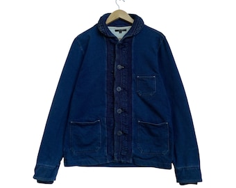 Vintage Beams Japan Usn Shawl Collar Indigo Blue Button Jacket
