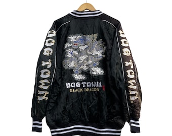 Vintage Dog Town Black Dragon Embroidered Logo Padded Sukajan