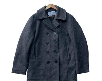 Vintage 90s SCHOTT USN 740 Military Peacoat Jacket Black Colour