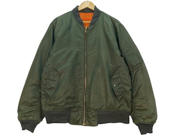 1970s MA-1 Green Nylon Bomber Jacket W/ Patches | Medium / Large