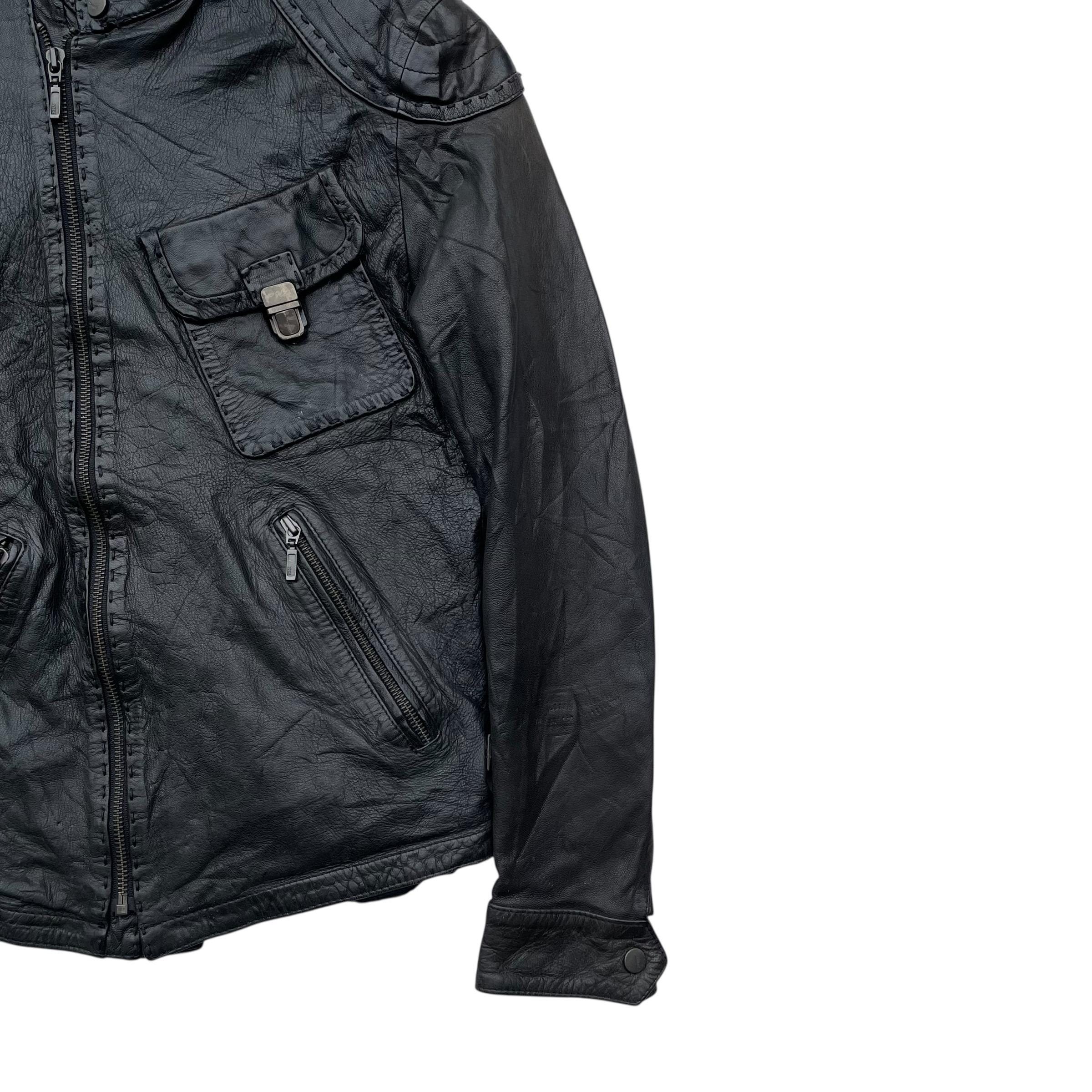 G.guaglianone Stitching Genuine Leather Biker Jacket - Etsy
