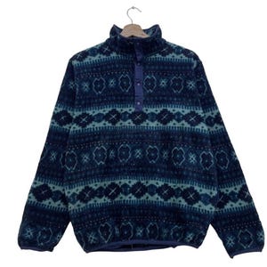 Vintage Ll bean Aztec Fleece Pull Over Jaqueta de meio botão