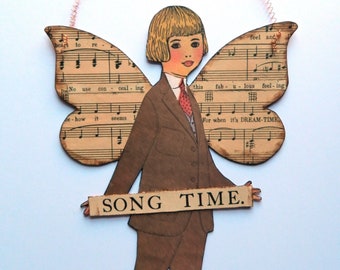 Paper Doll Fairy, Boy Fairy, Musical Theatre Gifts, Fairy Wall Decor, Singing Gifts, Vintage Style, Paper Dolls, Paper Fairy Wall Hanging