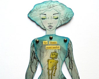 Vintage Paper Doll Bookmark: Articulated Robot Page Keeper