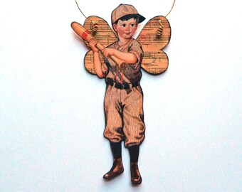 Baseball Paper Doll, Baseball Fairy, Boy Fairy, Paper Doll Decor, Fairy Wall Art, Vintage Style Fairy, Fairy Paper Dolls, Baseball Gifts