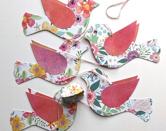 Floral Bird Vertical Bunting, Vertical Bird Garland, Spring Bird Garland, Garland, Floral Birds Bunting, Bird Decor, Gift For Mum