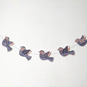 Hand Cut Blue Patterned Paper Bird Bunting, Bird Garland, Handmade Bird Garland, Gift For Bird Lover, Pretty Blue Bird Bunting Decoration