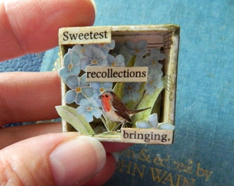 Tiny Robin and Forget-Me-Nots Remembrance Shadow Box, Memorial Gift, Bereavement, Missing a Loved One, Fond Memories, Keepsake Gift, Memento