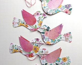 Floral Bird Vertical Bunting, Vertical Bird Garland, Spring Bird Garland, Garland, Floral Birds Bunting, Bird Decor, Gift For Mum