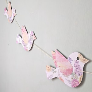Handmade Paper Floral Bird Bunting, Pretty Pastel Paper Bird Garland, Spring Bird Garland, Floral Birds Bunting, Mother&#39;s Day Gift