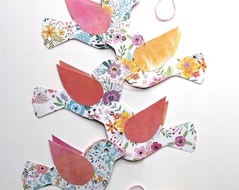 Floral Bird Vertical Bunting, Vertical Bird Garland, Spring Bird Garland, Garland, Floral Birds Bunting, Bird Decor, Gift For Mum