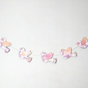 Handmade Paper Floral Bird Bunting, Pretty Pastel Paper Bird Garland, Spring Bird Garland, Floral Birds Bunting, Wall Decor, Gift For Mum