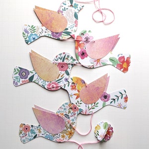 Hand Cut Floral Bird Vertical Bunting, Vertical Bird Garland, Spring Bird Garland, Garland, Floral Birds Bunting, Bird Decor, Gift For Mum