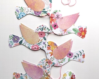 Floral Bird Vertical Bunting, Vertical Bird Garland, Spring Bird Garland, Garland, Floral Birds Bunting, Bird Decor, Gift For Mum