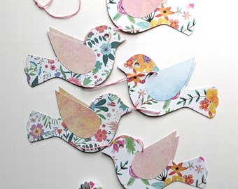 Paper Floral Bird Garland, Window Vertical Bird Garland, Spring Bird Garland, Handmade Gift For Friend, Gift Idea For Mom, Floral Bird