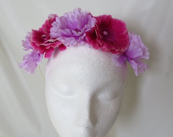 Lavender & Magenta Carnation Flower Crown Retro Vintage Boho Floral Hair Headband Band - Flowergirl Wedding Bridesmaid - Ready Made
