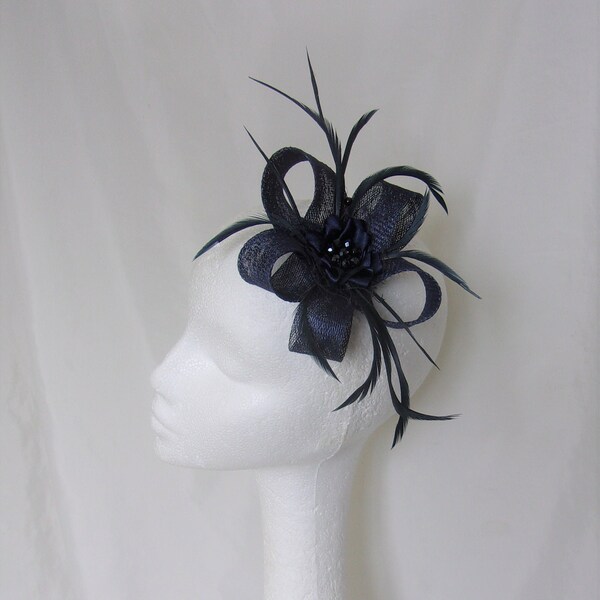 Colors Accessories Mini Loop Feather Clip Fascinator Navy