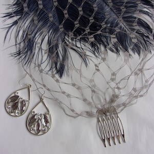 Pewter Grey Veil Silver Grey Vintage Waffle Weave Birdcage Bandeau Brides Wedding Bridal Veils - Comb Attachment
