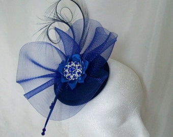 Royal Blue Electric Blue Orchid Flower Feather Fascinator Headband Hairband 0528