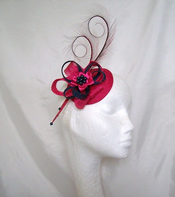 Cerise and Navy Blue Fascinator Hot 