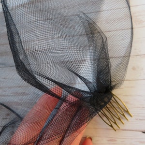 Black Tulle Mesh Soft Vintage Victorian Goth Birdcage Bandeau Blusher Sheer Face Veil Gothic Wedding Made to Order image 3