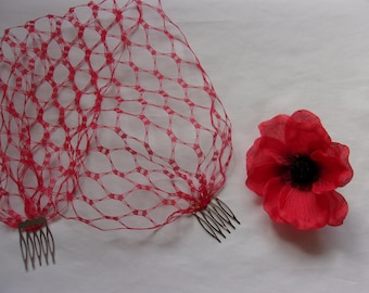 Scarlet Cherry Red Vintage Waffle Weave 1940's - 1950's Style Birdcage Bandeau Brides Wedding Bridal Veil - Made to Order
