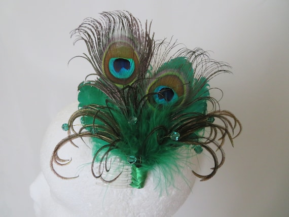 Emerald Green Peacock Feather & Crystal Regency Vintage 