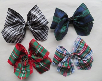 Tartan Hair Bow - Girls Accessories Bows Clip in Bows - Plaid Retro Wedding Party Headband Slide -Many Colours  - Made to Order