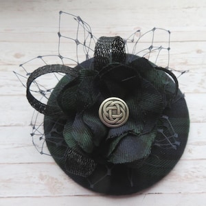 Black Watch Tartan Cocktail Fascinator Mini Hat Navy Bottle Green Black Scottish Celtic Highlands Burns Night Wedding - Made to Order