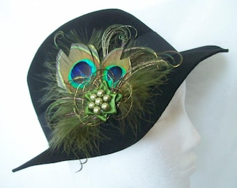 Peacock Hat Clip Vintage Rustic and Steampunk Country Style Feathers -Clips onto your own Hat Wedding Gift Gifts - Many Colours