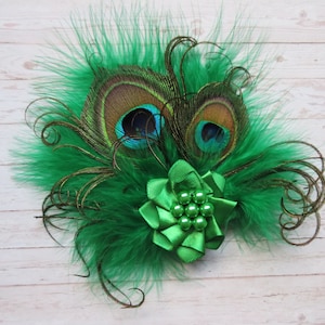 Emerald Peacock Fascinator Small Jade Green Feather & Pearls Vintage Mini Headpiece Hair Clip Gift Gifts  - Made to Order