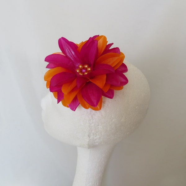 Bright Orange and Magenta Pink Vibrant Hibiscus Flower Vintage Rockabilly Style Clip In Hair Wedding Party Accessory - Made to Order