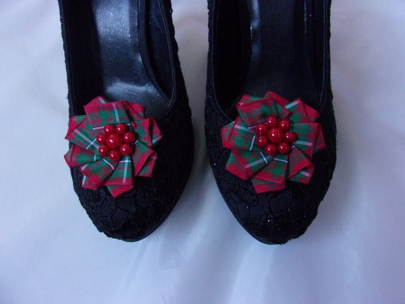 Tartan Shoe Clips Scottish Highland Clan Plaid Ribbon Plain Etsy