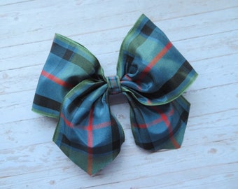 Flower of Scotland Blue Green Tartan Hair Bow - Girls Accessories Bows Clip in Bows - Plaid Celtic Style Wedding Party - Made to Order