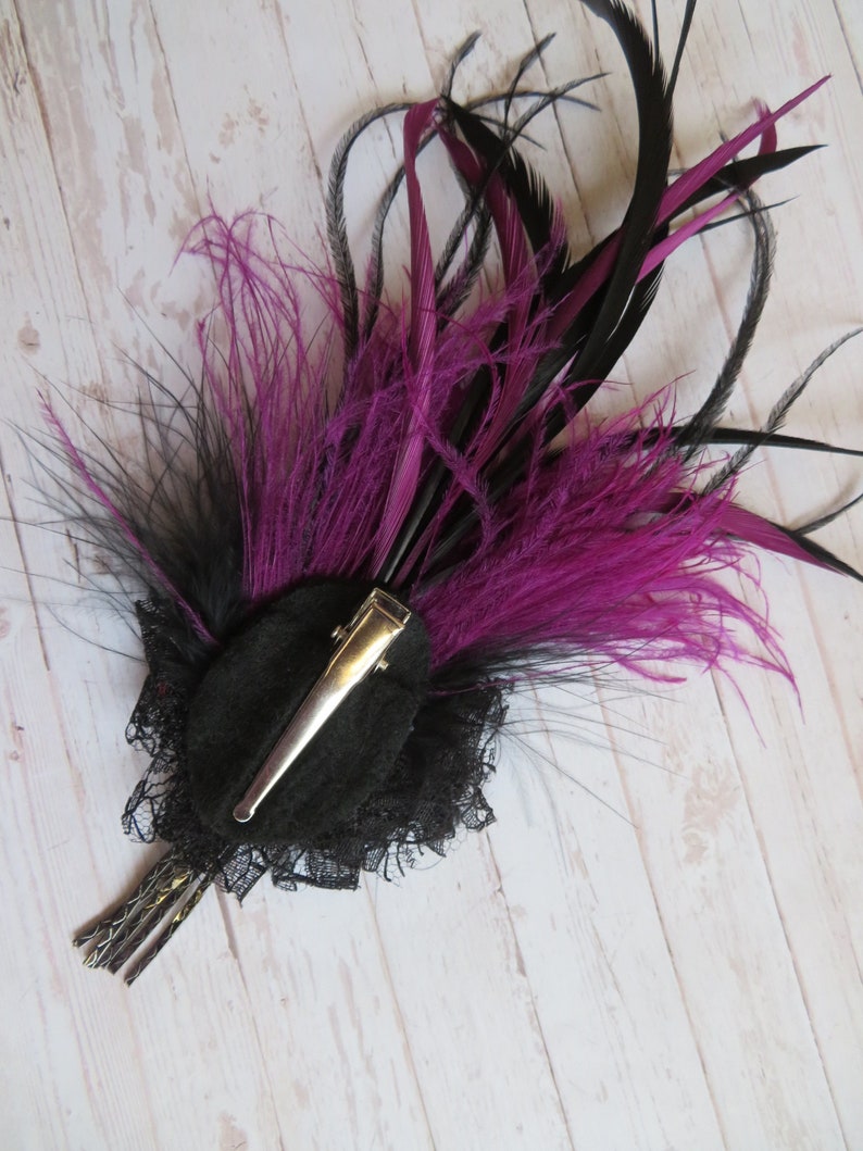 Black and Amethyst Purple Feather Plume Regency Style Vintage Clip in Updo Fascinator Headpiece Wedding Party Costume Ready Made image 10