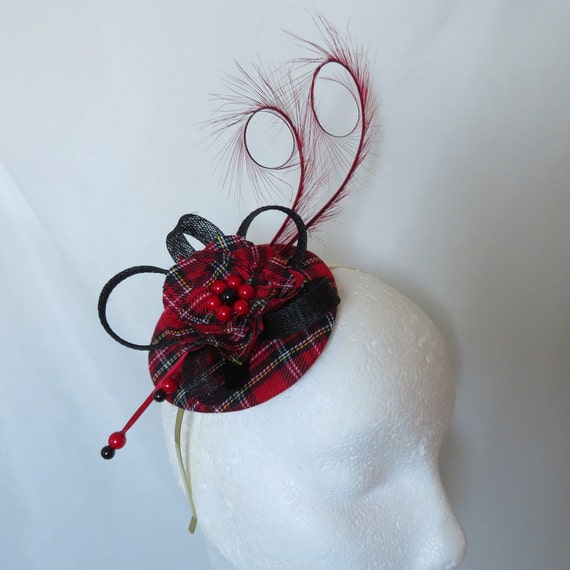 Red Stewart Tartan Fascinator Curl 
