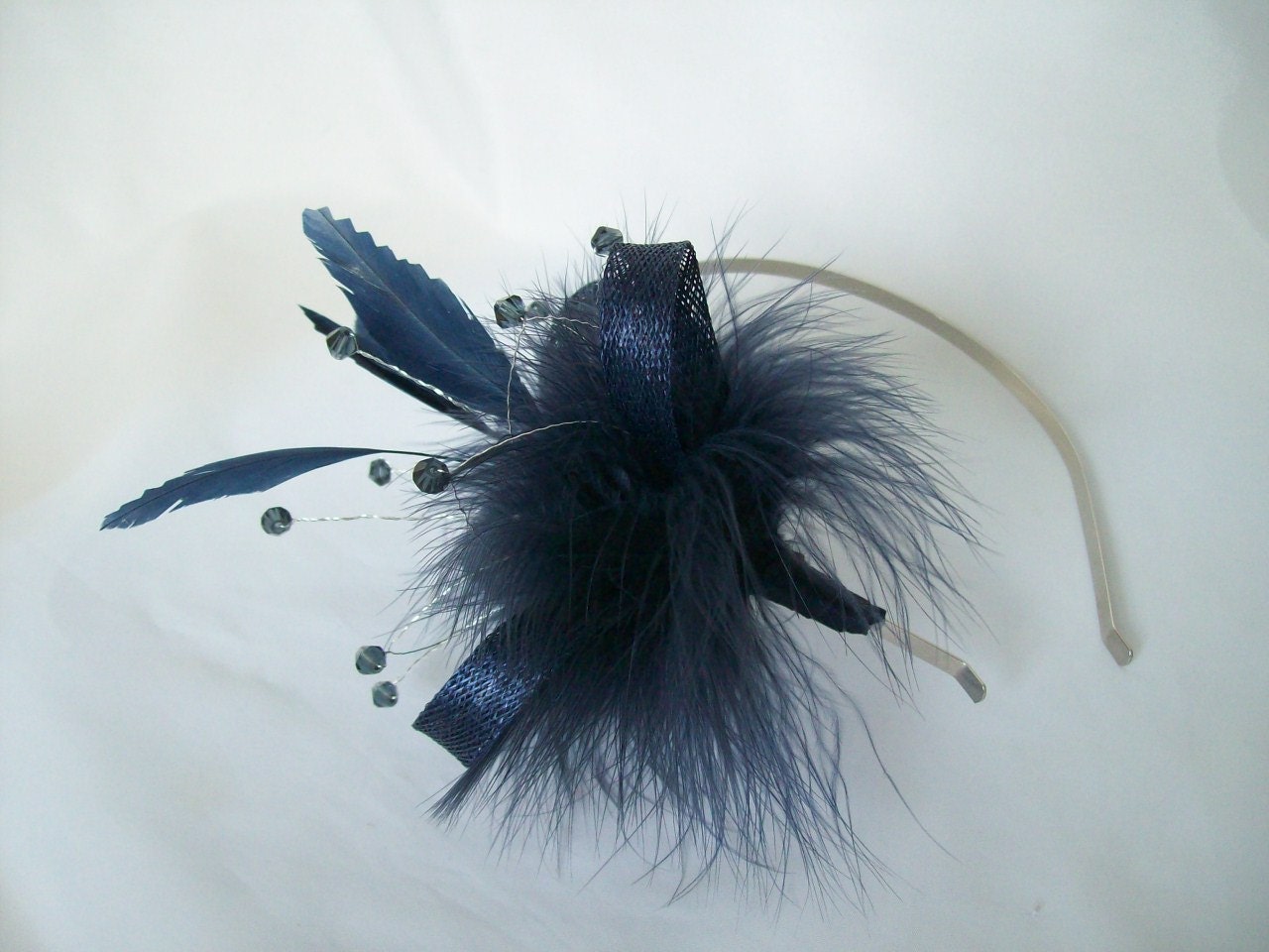 Vintage 1950s Navy Blue Feather Hairband