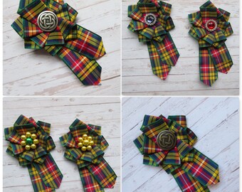Buchanan Tartan Ruffle Rosette Mini Brooch Pin Scottish Highland Plaid Ribbon Wedding Buttonhole Corsage Gift- Made to Order