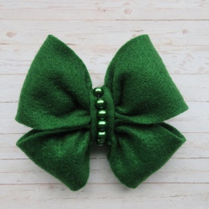 Forest Green Vintage Style Felt and Pearl Hair Bow Accessories Clip in Bows Retro Wedding Party Ready Made image 1