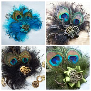 Peacock Hat Clip Vintage Rustic and Steampunk Country Style Feathers Clips onto your own Hat Wedding Gift Gifts Many Colours image 6