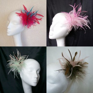 Multicolour Vintage Style Feather Plume Fascinator Headpiece with Crystals Pearls Headband Cosplay Burlesque Wedding Races - Made to Order