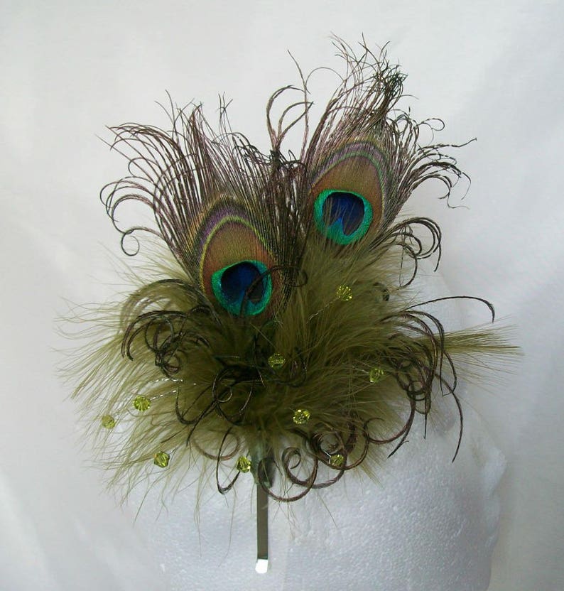 Olive Khaki Green Peacock Feather Pearl Crystal Chartreuse Vintage Regency Style Wedding Fascinator Party Races Made To Order image 8