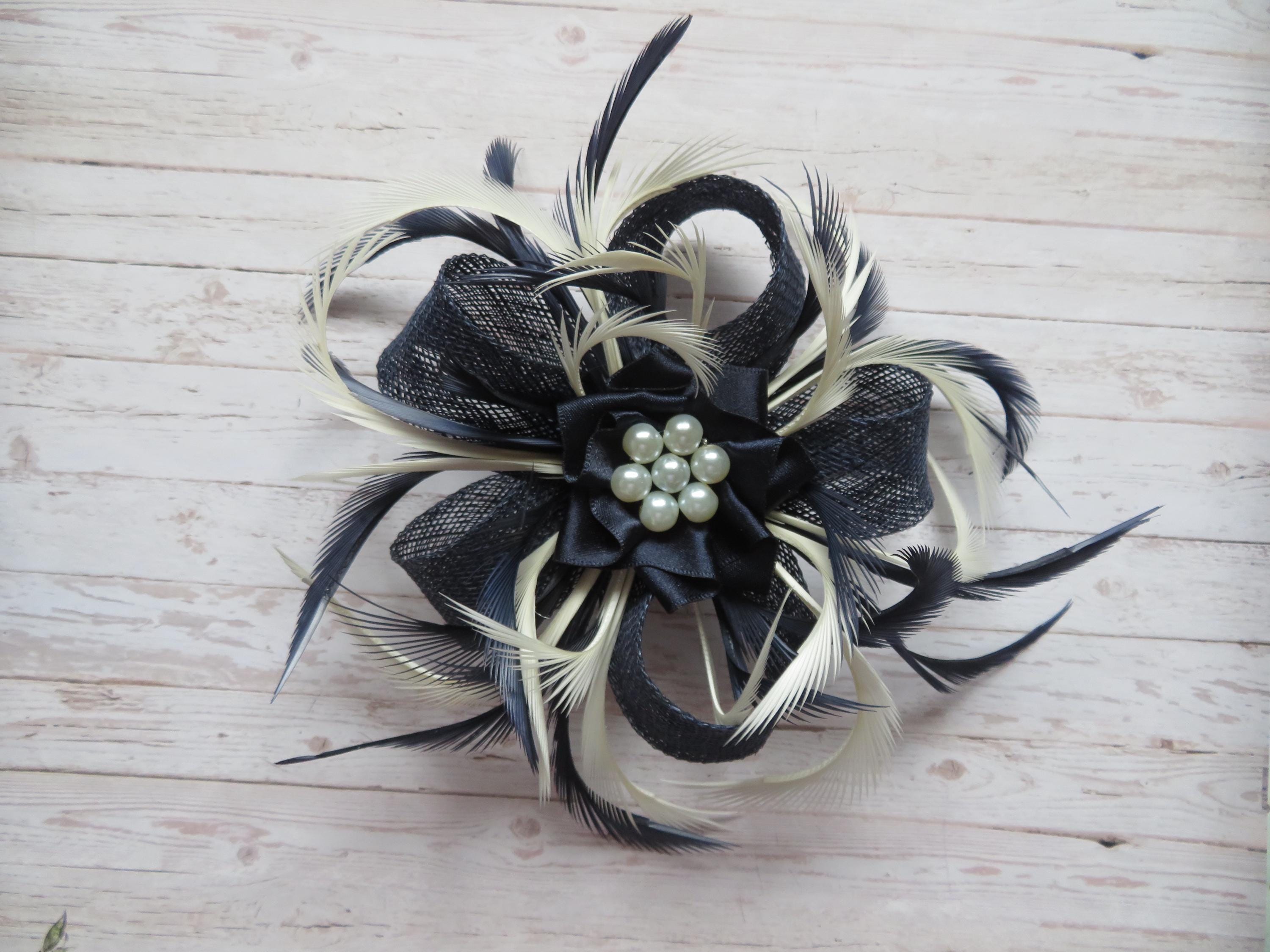 Beautiful navy and silver hat! Kentucky Derby fancy navy white fascinator hat for women  main image 4