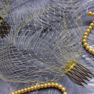 Bright Canary Yellow Birdcage Bandeau Russian Bridal Veil With Antique Brass Combs -Bride Brides Veil - Wedding Costume Party Mardi Gras