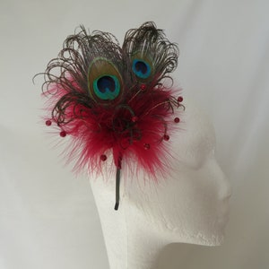 Burgundy Peacock Fascinator Marsala Berry Wine Feather & Pearl Burlesque Victoriana Wedding Hair Comb or Headband Made to Order image 2