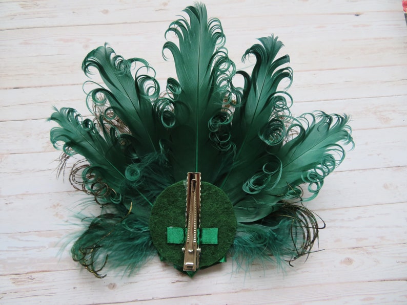 Bottle Green Peacock Feather and Pearl Steampunk Rustic Mini Hair Clip Fascinator Headpiece Gift Racing Hunter Wedding Made to Order image 4