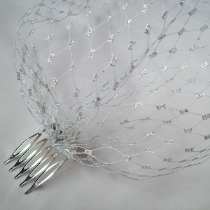 Argent métallisé rigide voile classique cage à oiseaux bandeau mariage voile de mariée Art déco vintage Gatsby - accessoire de peigne - réalisé sur commande