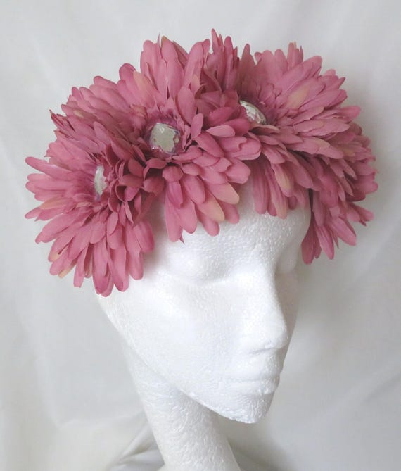 Dusky Rose Pink Daisy Flower Crown Retro Vintage Boho Style  display picture 3