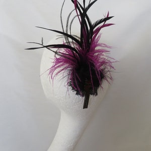 Black and Amethyst Purple Feather Plume Regency Style Vintage Clip in Updo Fascinator Headpiece Wedding Party Costume Ready Made image 7