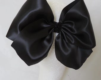Black Matte Satin Luxurious Elegant Hair Bow with Glitter - Accessories Bows Clip in Bows - Gothic Funeral Wedding Party - Ready Made